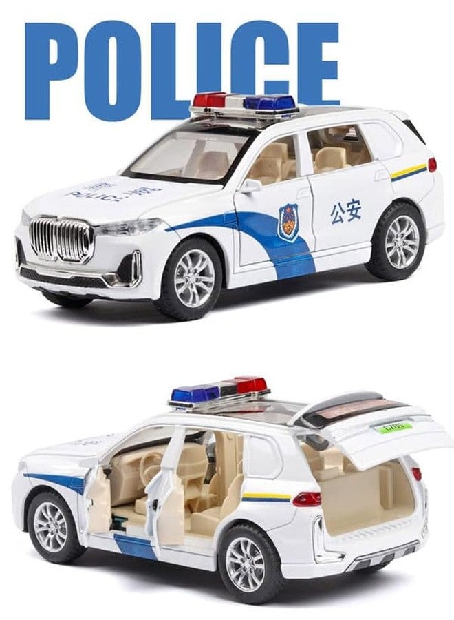AHBHT Kids Model 1:32 Police Die Cast Metal Car Pull Back Action Opening Doors with Realistic Engine Sound Lights Toy Car Gift for Boys - White - Image 3
